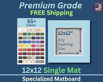 12x12 Custom Premium Matboard | 50+ Colors | Acid Free | 12x12 Matboard | Any Opening Size | White Core | Single Matboard | Framing Matboard