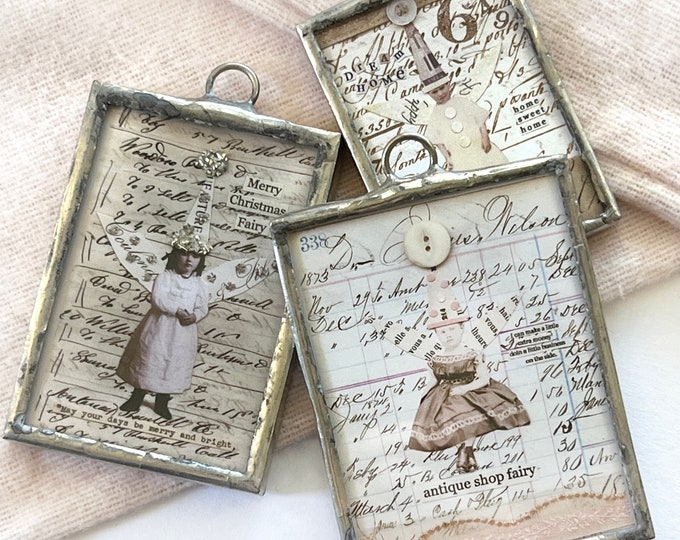 Fairy Series SALLY JEAN ALEXANDER Signed Pendant, Soldered Glass Slide Jewelry. Mixed Media