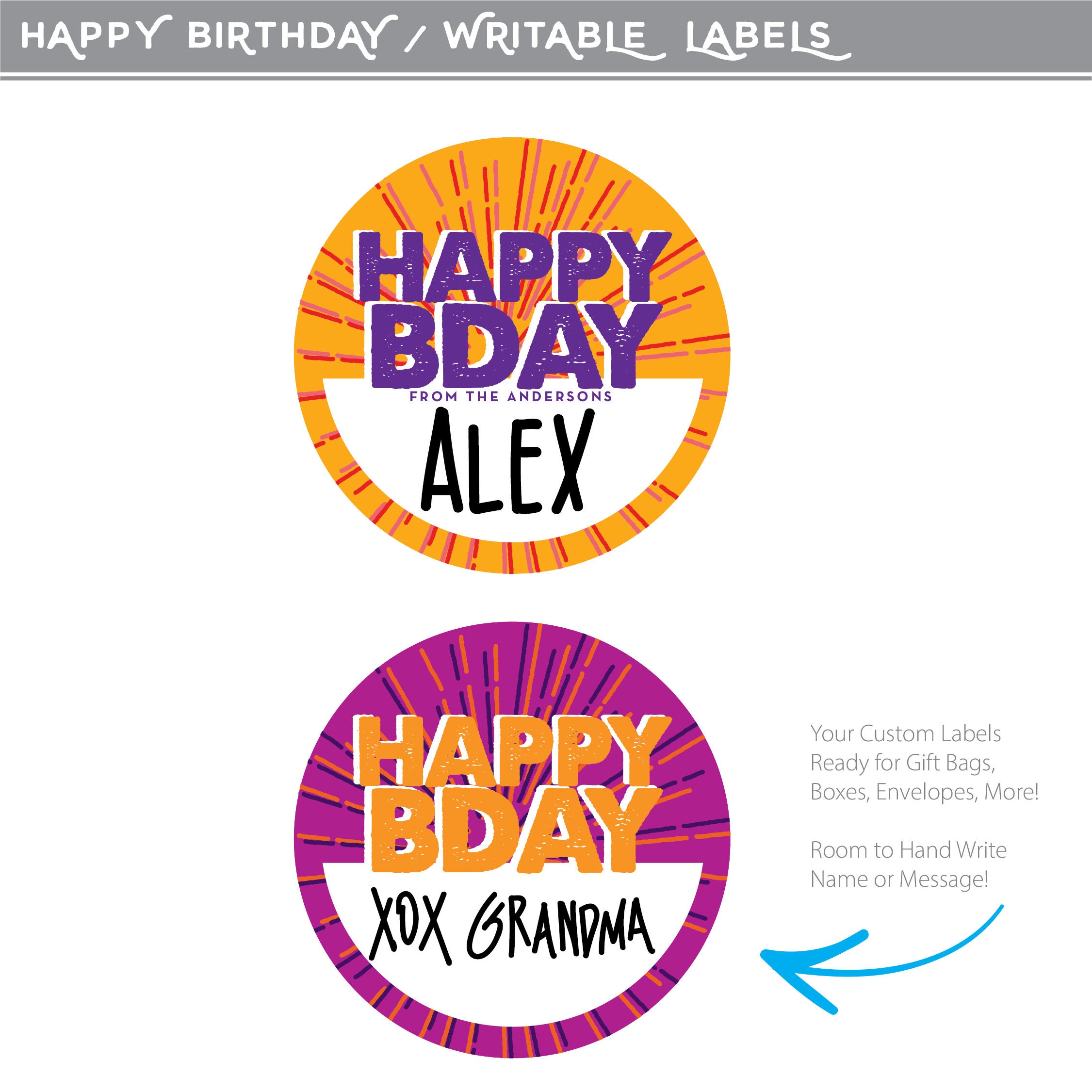 HAPPY BIRTHDAY STICKERS // Writable Custom Personalized Etsy