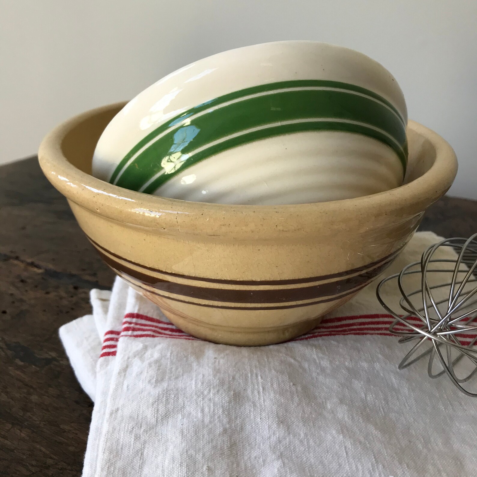 Vintage Yellow Ware Mixing Bowl Brown Slip Banding Stripe Etsy