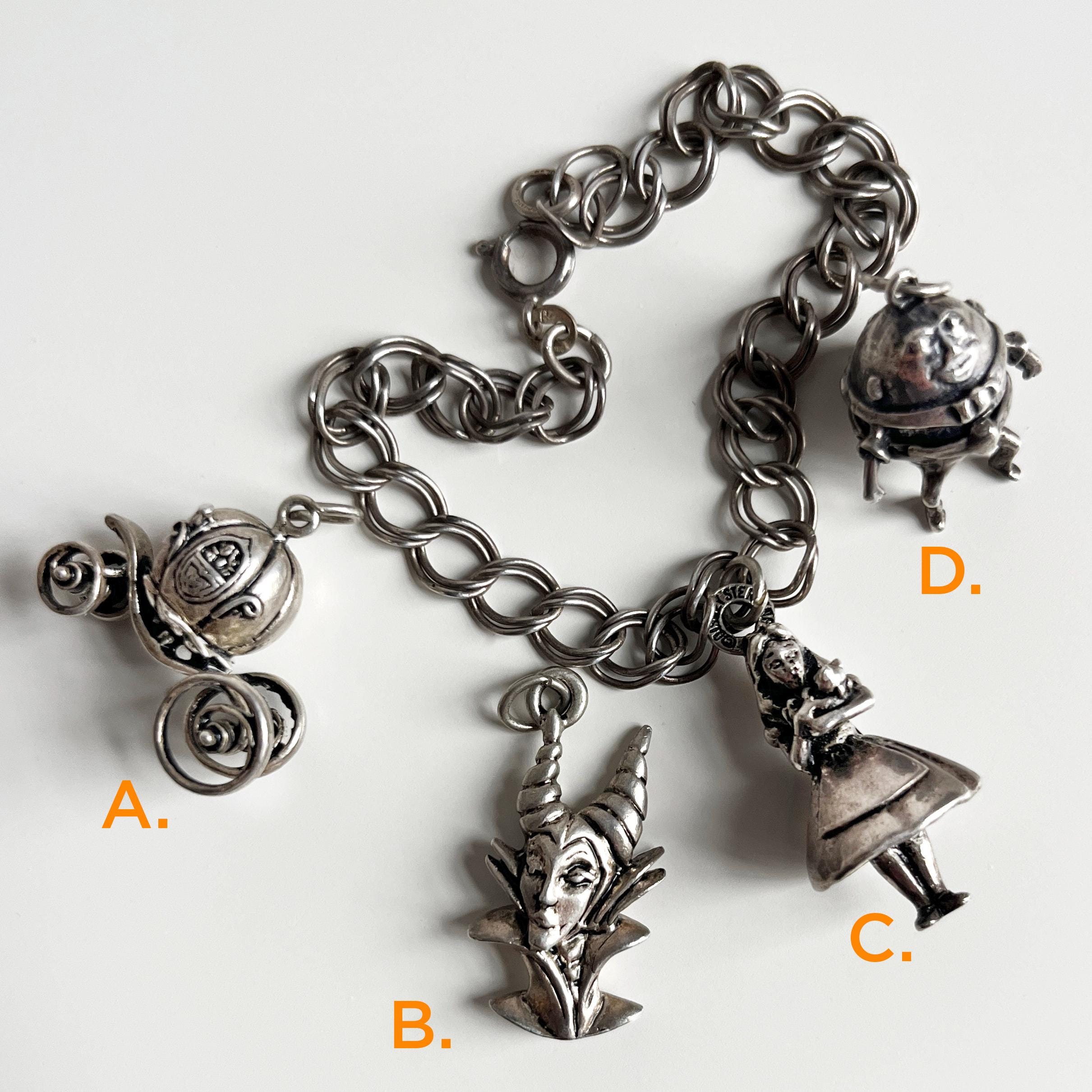 Vintage 1980s Sterling Silver Disney Charms, Cinderella