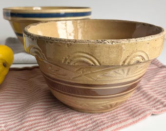 Vintage Roseville RRP Co Yellow Ware Mixing Bowl, Brown Band, 7