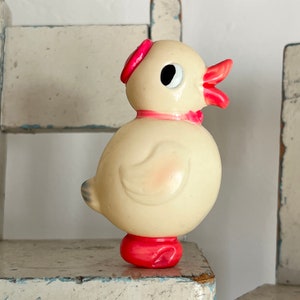 Vintage Celluloid Duck Figurine: Pink Hat, Bow Tie (Occupied Japan)