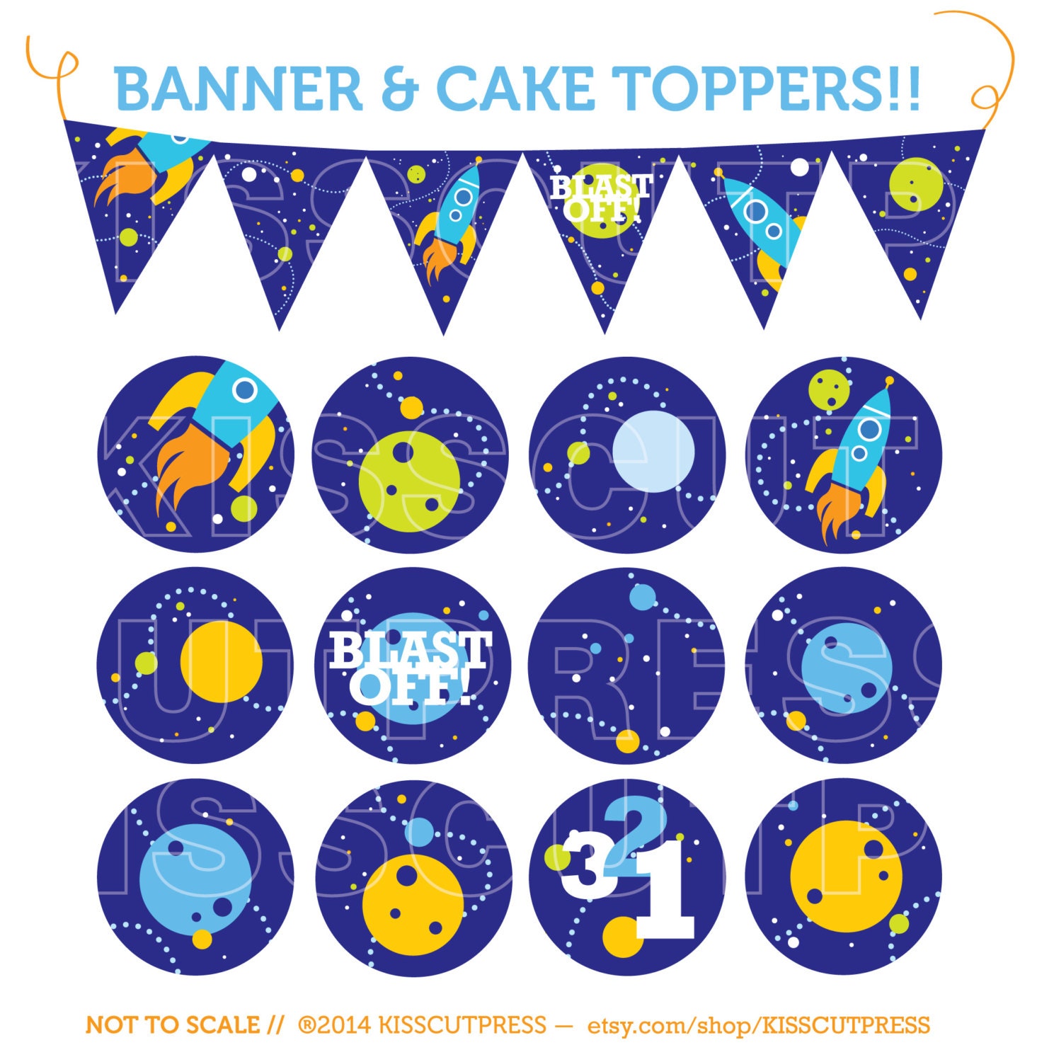 Cake Toppers &amp; Banner Printable Rocket Moon Space Birthday | Etsy