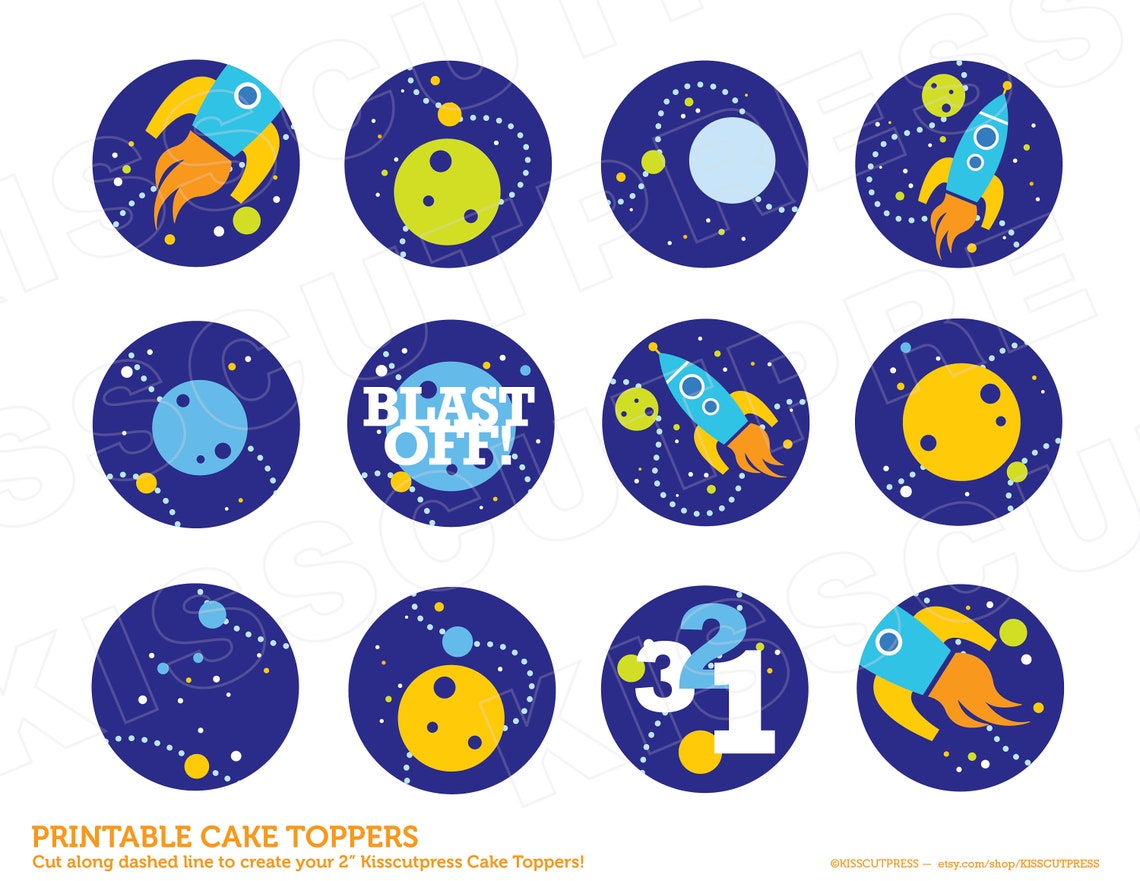 Rocket CUPCAKE TOPPER // Printable Birthday Party DIY Space Moon Ship Blast Off. Instant ...