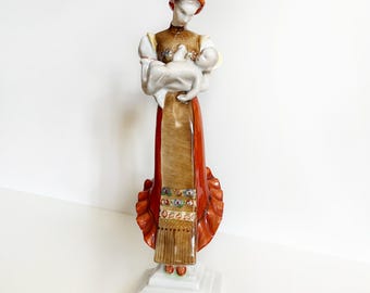 Vintage HEREND Porcelain MATYO Madonna and Child. 7.5" Peasant Madonna. 5521 Hand-Painted Folk Art.