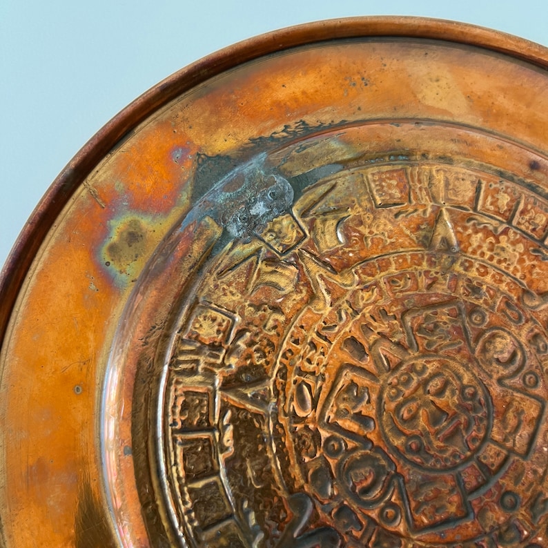 Mexican Travel Souvenir, Aztec Sundial, Mayan Calendar. Small Copper ...