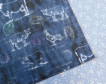 Navy Farm Animal Sketch Reversible Cloth Lunch Napkin Set