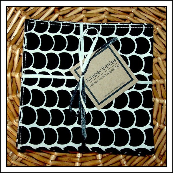 Black and White Scaled Dots Pair of Cloth Lunch Napkins