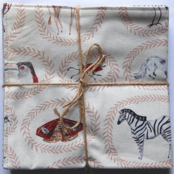 Animal Medallions Zebra Giraffe Reversible Cloth Lunch Napkin Set