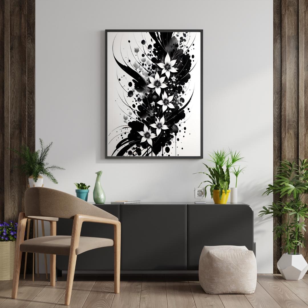 Black and White Botanical Wall Art Flower Art Digital Print - Etsy