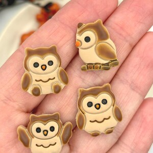 Handbeschilderde uilenbolletjes, set van 4, cabochons van polymeerklei, schattige uilenversieringen