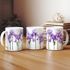 Iris Springtime Flower Mug Purple Gardening Gardener Floral Coffee Mug Pressed Flower Teacup