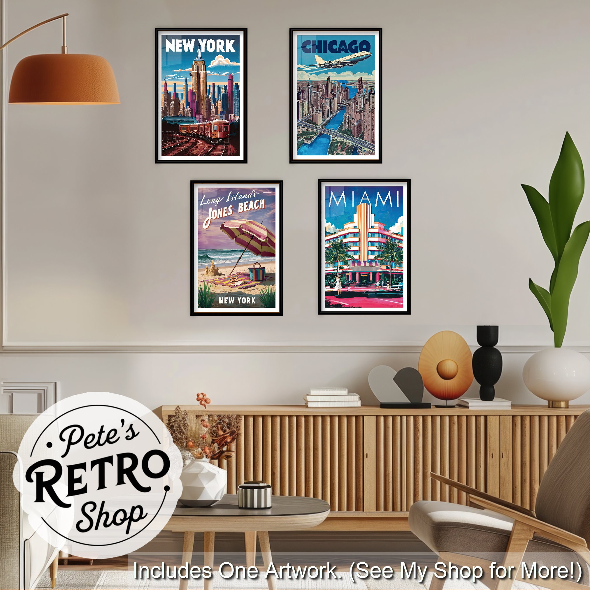 New York City Retro Travel Poster or Canvas. Empire State Building ...