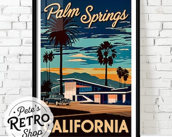 Palm Springs Retro Travel Poster or Canvas Print. Vintage California Motel Advertising Midcentury Classic Architecture Wall Art Illustration