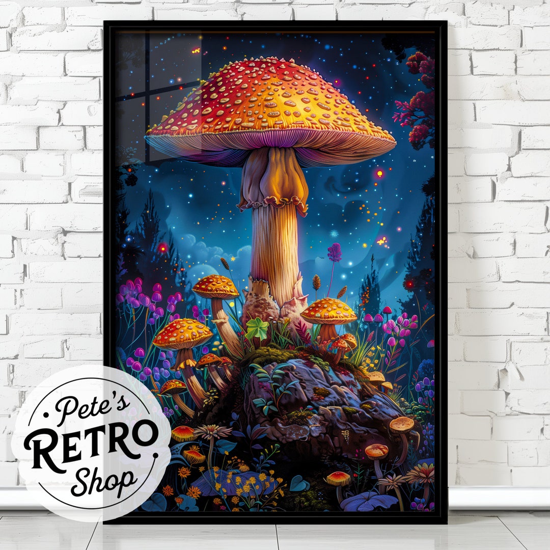 Mushroom Enchanted Forest Poster. Colorful Fantasy Psychedelic Art ...