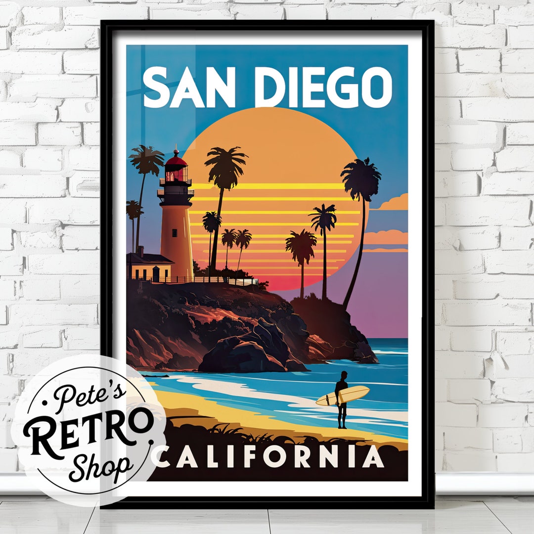 San Diego Retro Travel Poster or Canvas Print. Vintage Southern ...
