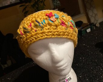 Colorful Cozy Earwarmer/Headband - Ready to Wear - Yellow & Rainbow