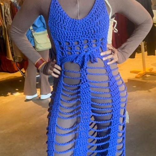 Vestido azul con múltiples tribandas - talla (2-8) - Listo para usar