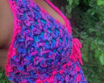 Colorful Summer Halter (sm)- Ready to wear -Purple/Pink