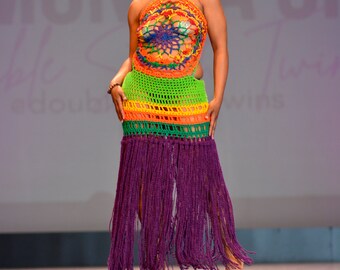 Dream Catcher Beach Dress - (Purple-Yellow-Orange-Green) Med/Large - Ready to Wear