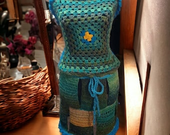 Granny Square Dress/Top(medium)- Read to Wear- Green/Teal/Yellow