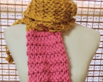 Textured Knit Scarf- Ready to wear- Pink/Mustard