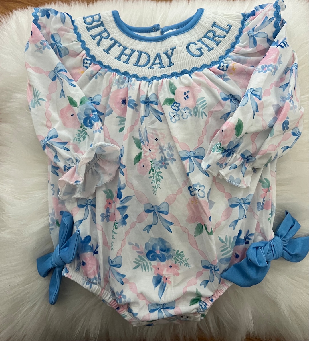 Claire & Charlie Baby Girls Pastel Birthday Animals Parade Smocked Bubble
