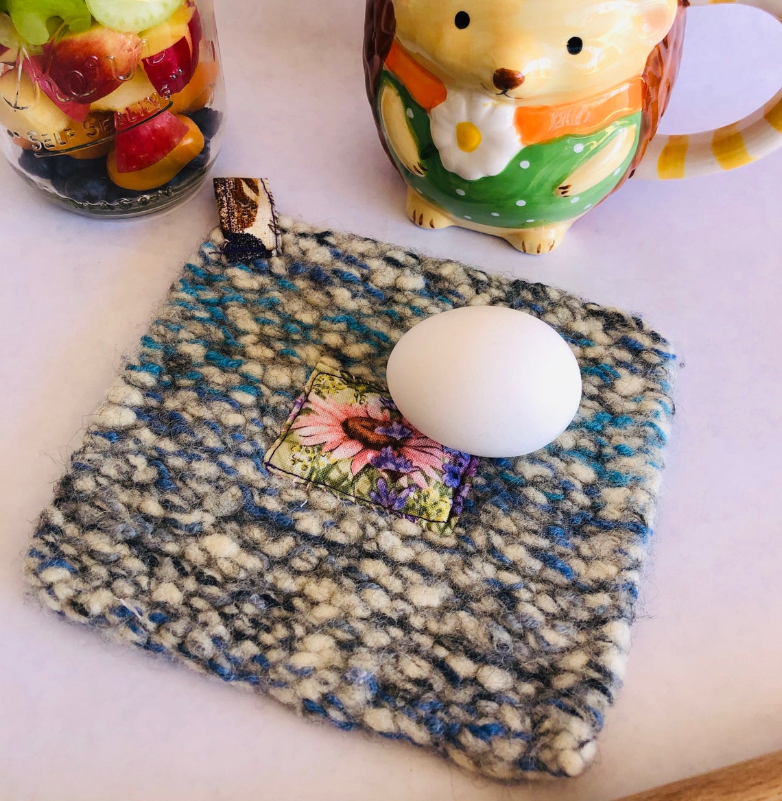 Thick Wool Felted Rustic Style Hotpad Made With Flower Etsy