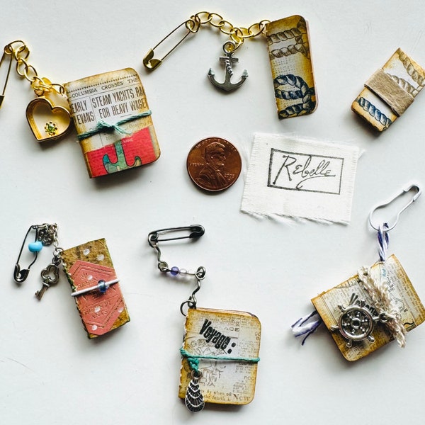 Tiny Charm Junk journal with chain | dangling Notebook | mini Carnet | happy mail, handmade originals, journal dangle inserts, 1” * 1” 1/2