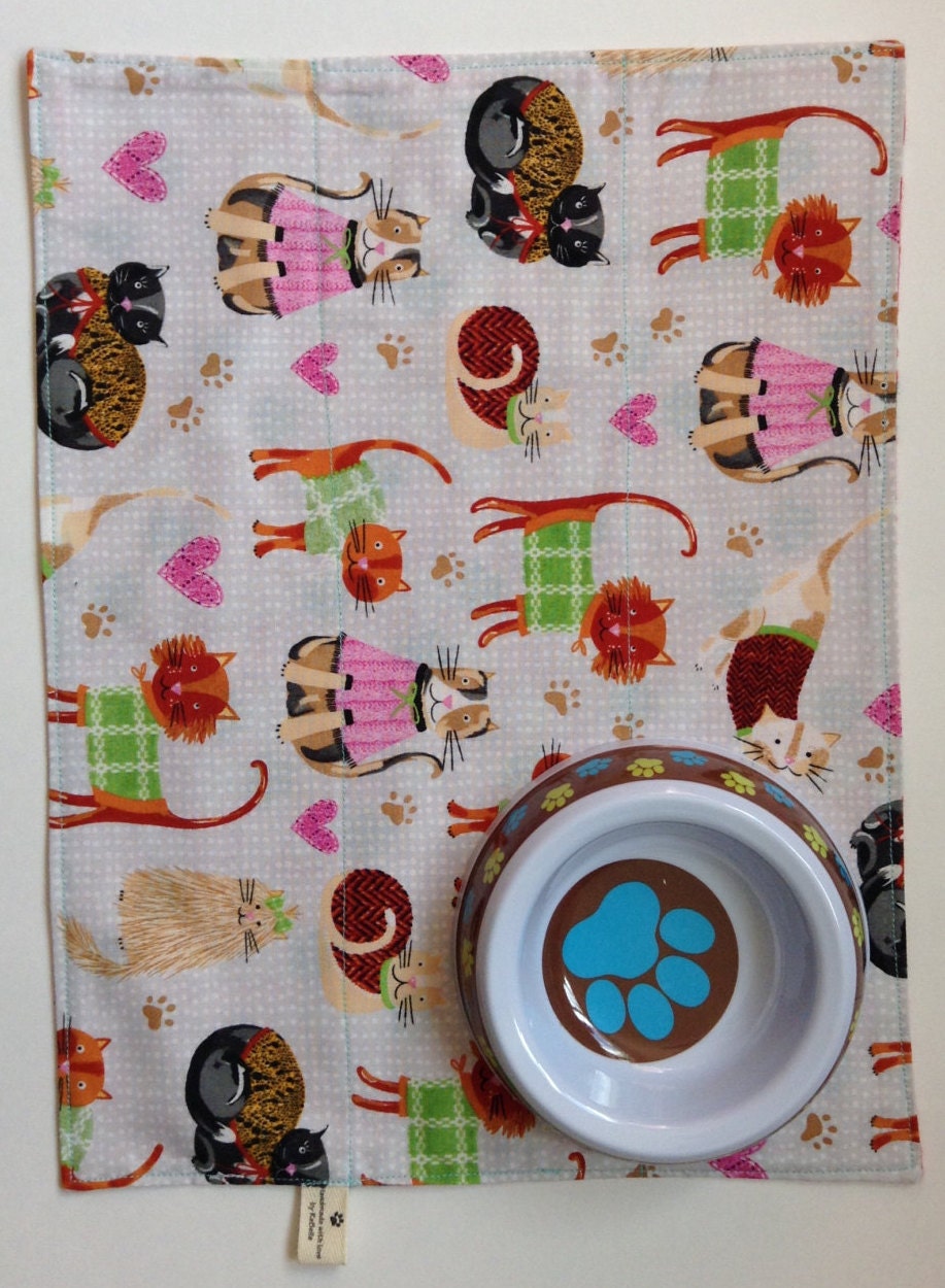 Cat Placemat Absorbent Placemat for Pet Cotton Paw and Heart Etsy