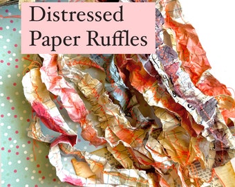 Handmade Paper Ruffle KIT Machine Embroidered Junk Journal Distressed Paper Ephemera Embellishment for Scrapbooking Tea Dye Crafter Supply