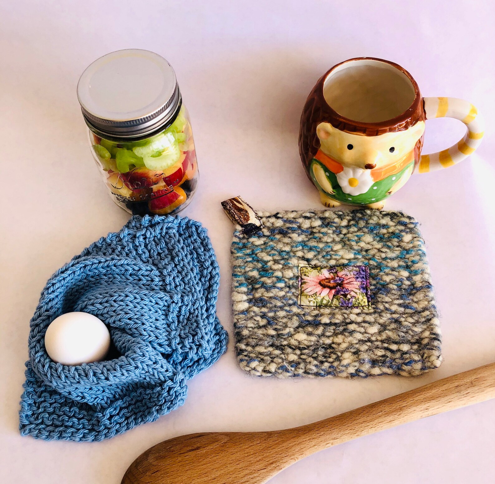 Thick Wool Felted Rustic Style Hotpad Made With Flower Etsy