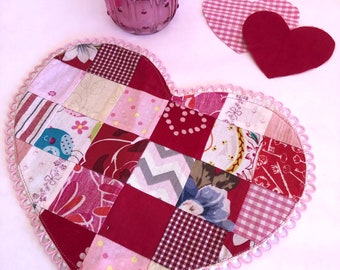 Be my valentine, Heart shaped Snack Mat Quilted Mug Rug Place Mat Quilt COASTER Table mat dresser mat