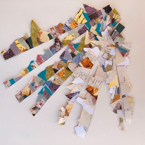 Sewn paper collage strips for journaling | Distressed paper embellishments | Ephemera | Junk journal | Set of 8