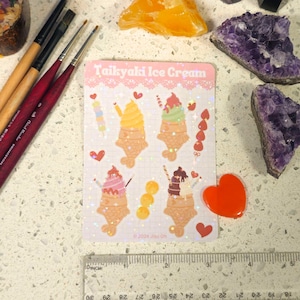 Taiyaki Ice Cream Sticker - Cute Dessert Stickers for Journaling, Diary, Scrapbooking & Planner Decor