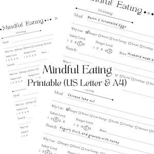 Planificador de diario de alimentación consciente e imprimible (página PDF descargable, tamaño carta y A4)