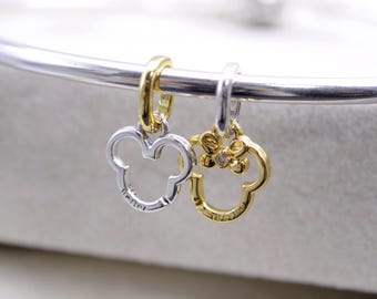 Dijes colgantes de plata de ley divisibles de Mickey y Minnie Mouse hechos a mano