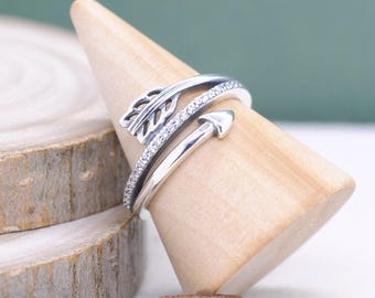 Anillo de flecha brillante de plata esterlina con circonita transparente, regalo para ella, regalo para amante, regalo para madre, regalos de cumpleaños, regalo para amigos