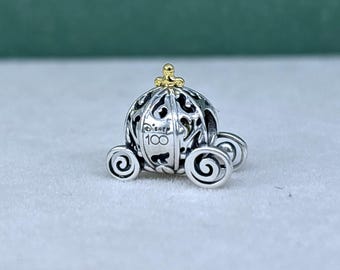 100th Anniversary Cinderella's Enchanted Charm Two Tone Princess Carriage  Charm /gift for lover/ Fit Charm Bracelets /Gift for friend