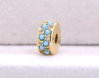 Charm con clip azul aguamarina chapado en oro de 14k / Para pulseras de charms / Regalo de cumpleaños / Regalo para amigos / Regalo para mamá / Regalo de cumpleaños