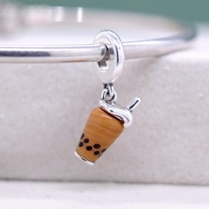 Sterling Silver Bubble Tea Dangle Charm/ Fit Necklaces and Bracelets / For Women Girl Gift /Anniversary gift /Gift for friends /Gift for her