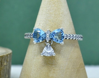 925 Sterling Silver Bridgerton Blue Bow Ring Gift for friends