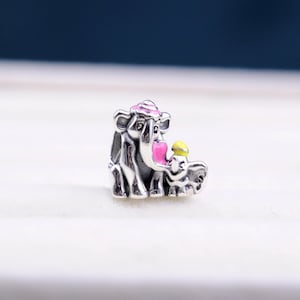Dumbo & Mum Charm Pendant,925 Sterling Silver Charm For Mother&#39;s Day / Fit Necklaces and Bracelets / Handmade Jewelry for Women Girl Gift