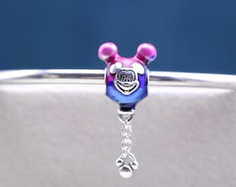 Sterling silver Mickey Balloon & Mickey Silhouette Hanging Charm: Pendant for Bracelets