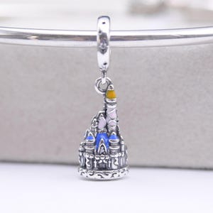 Sterling Silver Cinderella Castle Dangle Charm: 50th Anniversary