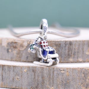 925 Sterling Silver Christmas Sleigh Dangle Charm Fit Necklaces and Bracelets / Pendant Necklaces / For Women Girl Gift /Christmas Gifts