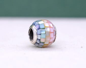 925 Sterling Silver Rainbow Mosaic Mother of Pearl Charm