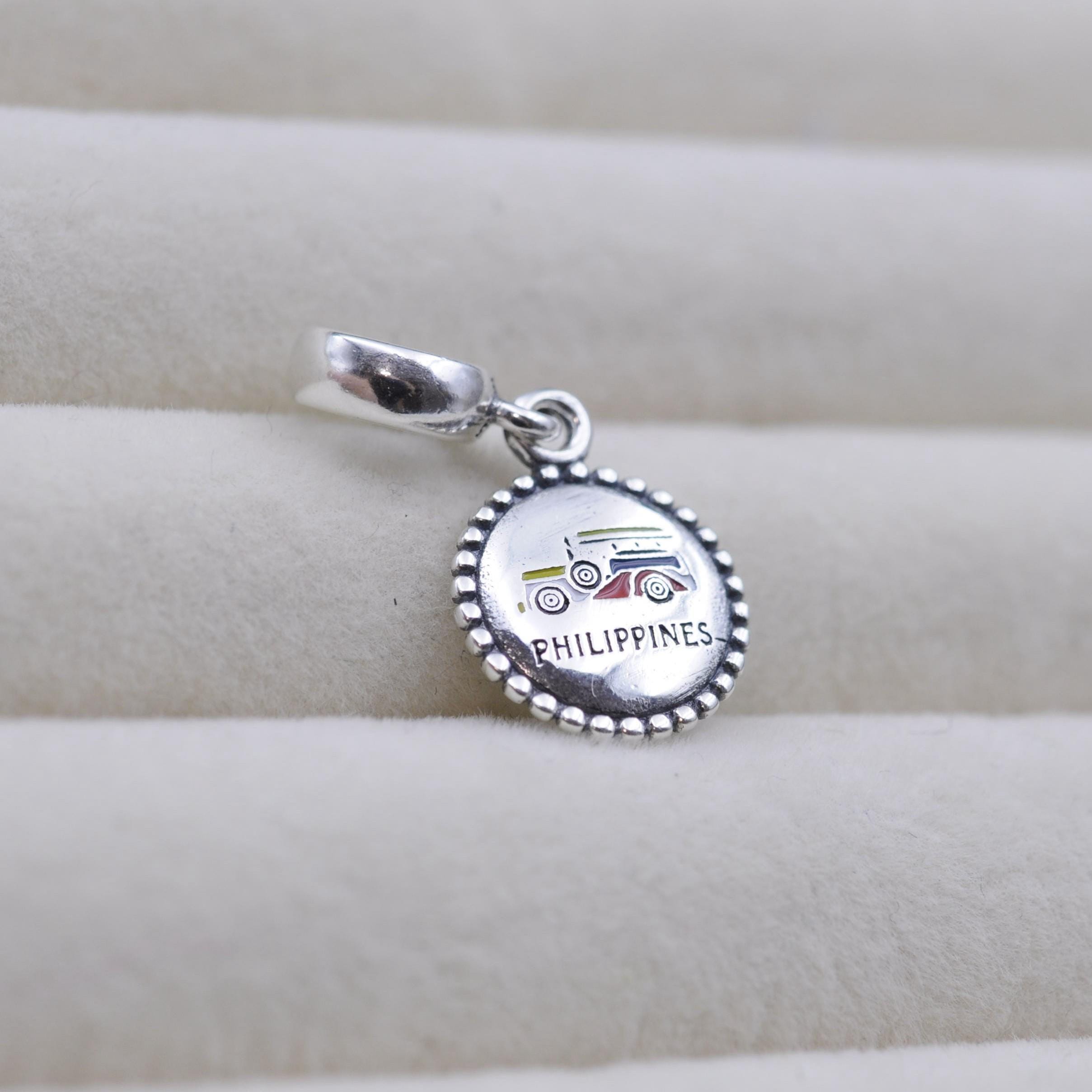 手作りスターリングシルバーフィリピンジープニーチャーム：エナメル