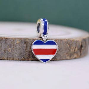 Sterling Silver Costa Rica Country Heart Flag Travel Destination Dangle Charm /Pendant Charm /Fit Charm Necklaces Bracelets/Gift for friends